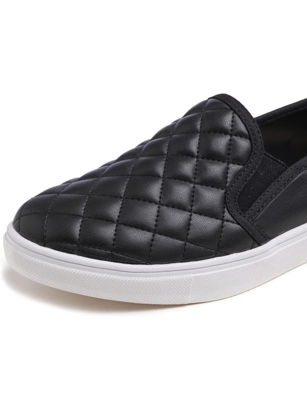 Women's Black Quilted Vegan Leather Casual Slip On Comfort  Loafer Flats Shoes - Picture 4 of 6